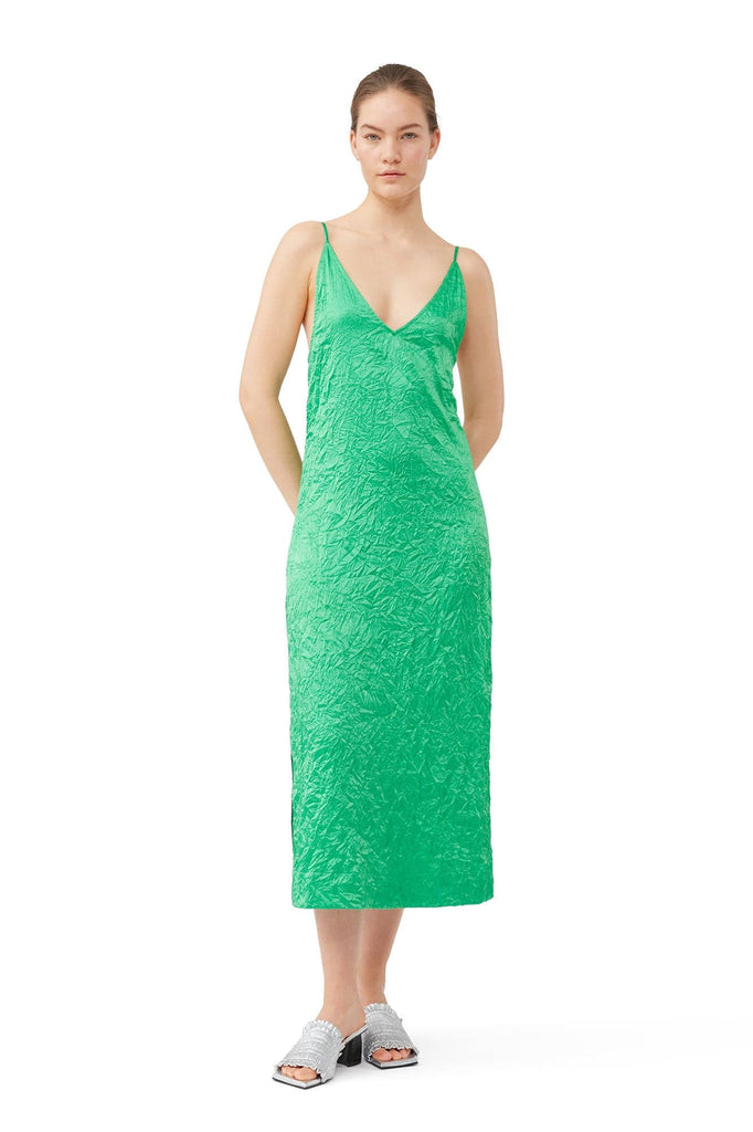 Billie Boutique - Ganni - Crinkled Satin Slip Dress BRIGHT GREEN