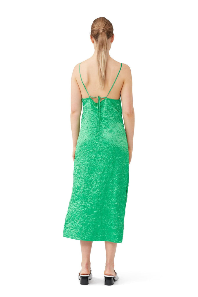 Billie Boutique - Ganni - Crinkled Satin Slip Dress BRIGHT GREEN