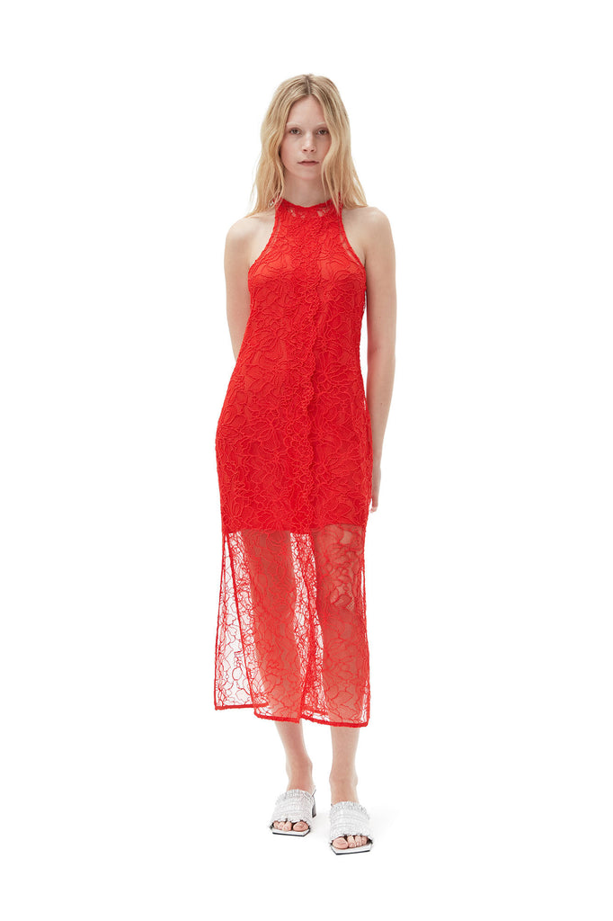 Billie Boutique - Ganni - Light Lace Halter Neck Dress RED ALERT