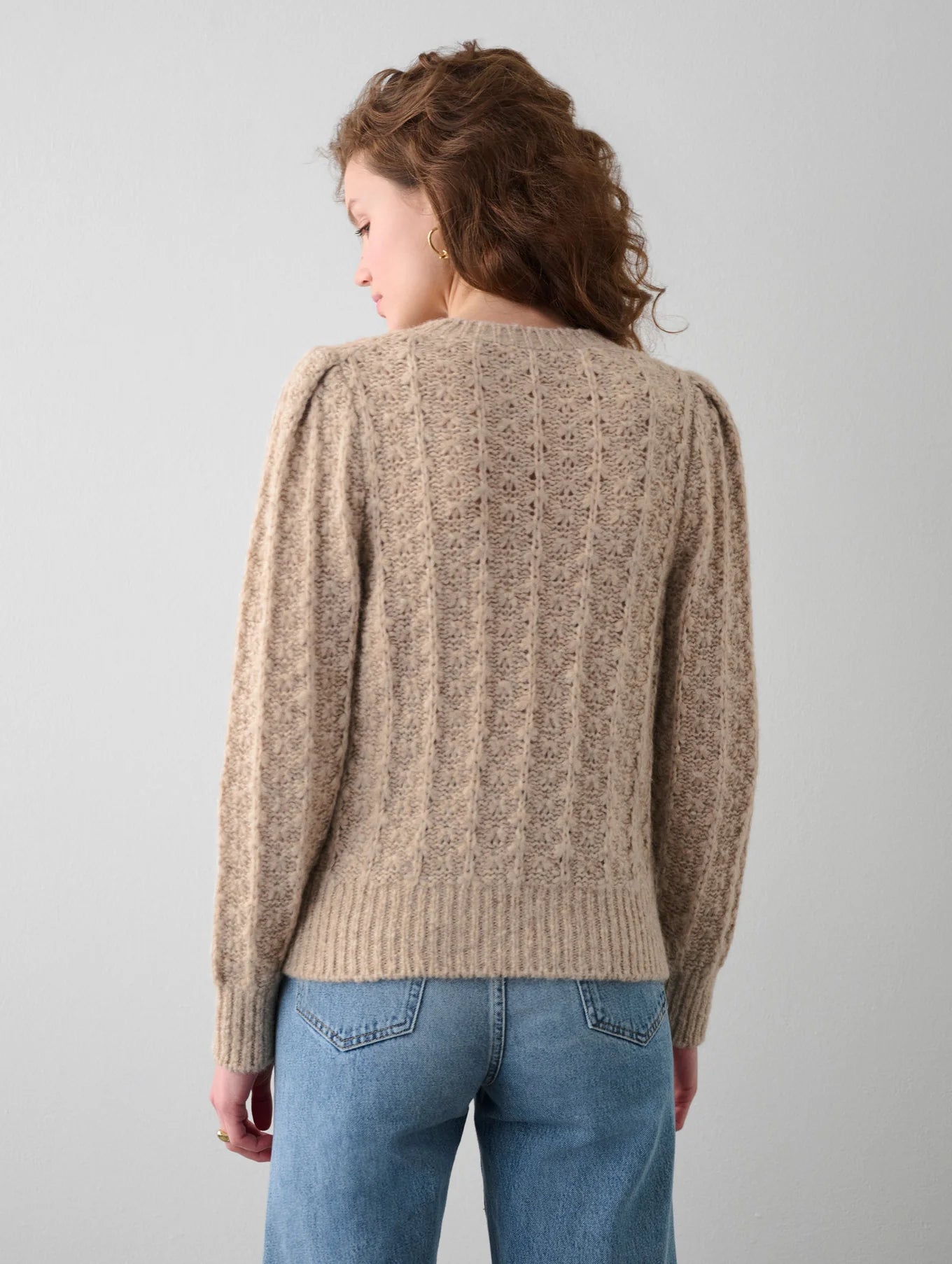 Billie Boutique White+Warren - Plush alpaca blend pointelle puff sleeve crewneck oat straw