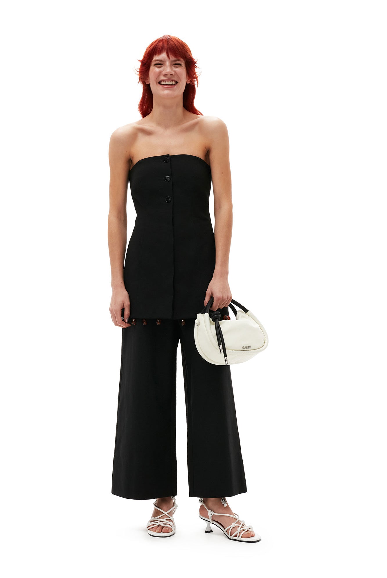 Billie Boutique Ganni - Cotton Suiting Cropped Wide Pants black