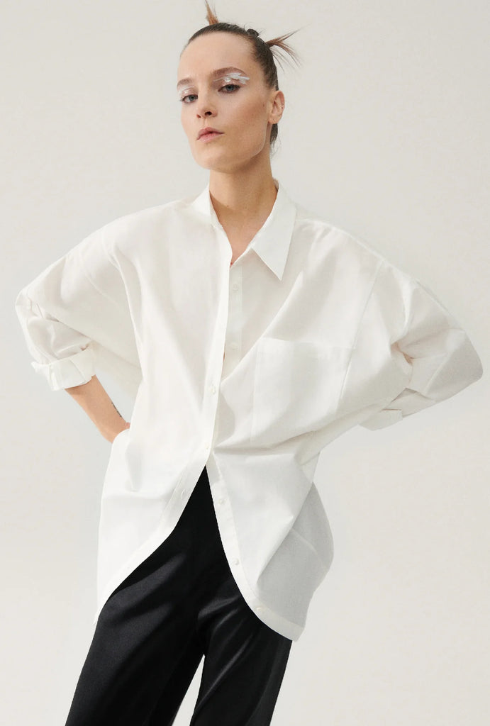 Billie Boutique Silk Laundry - Cotton Silk Round Shirt White