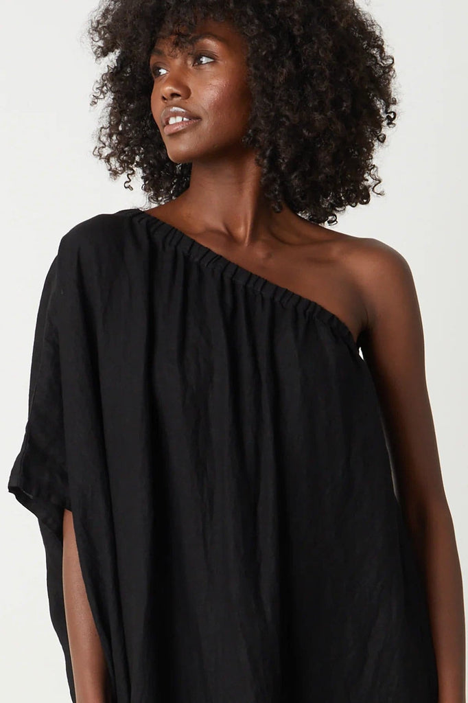 Billie Boutique Velvet - Woven Linen One Shoulder Dress black
