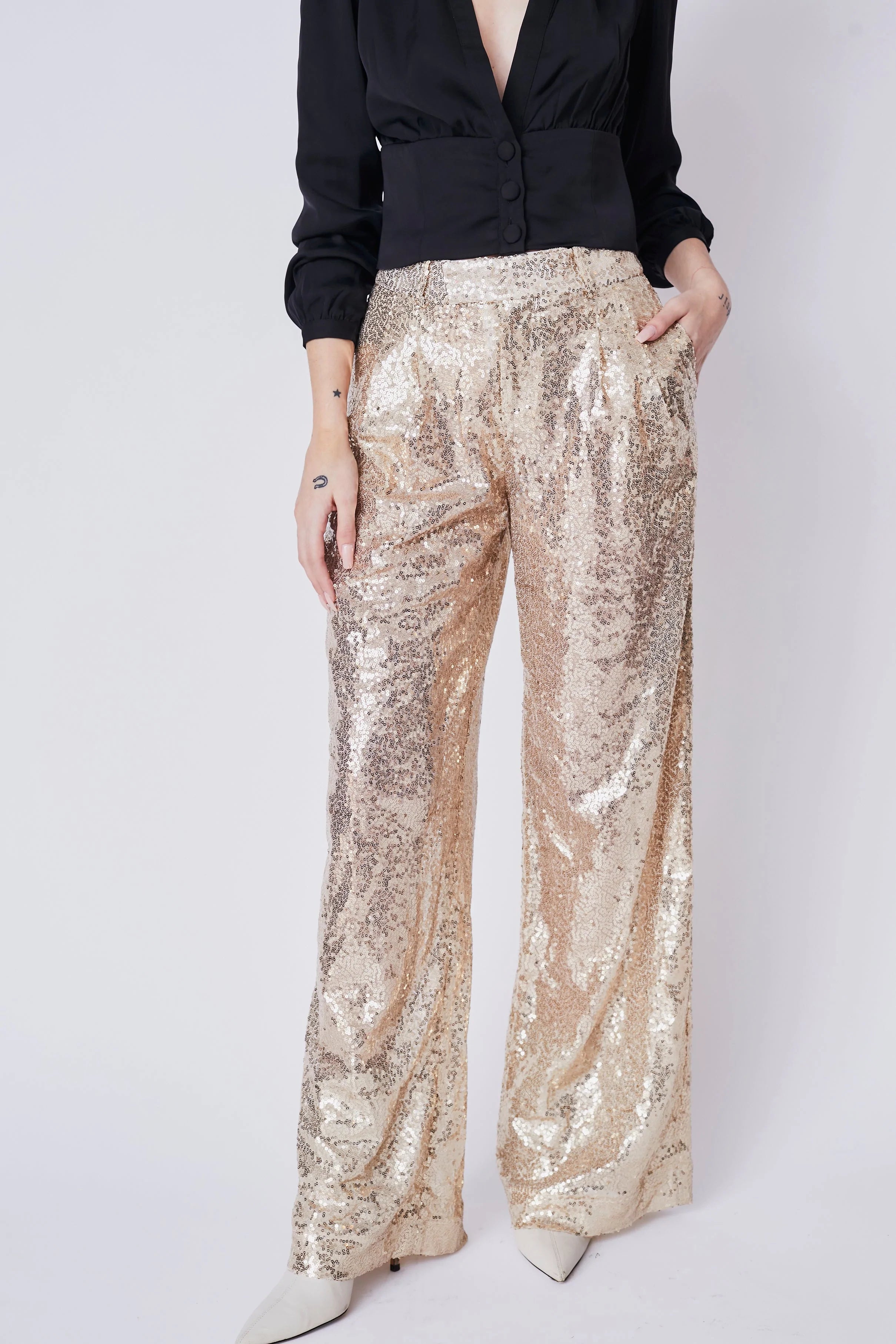 billie boutique deluc beluci sequined pants champagne