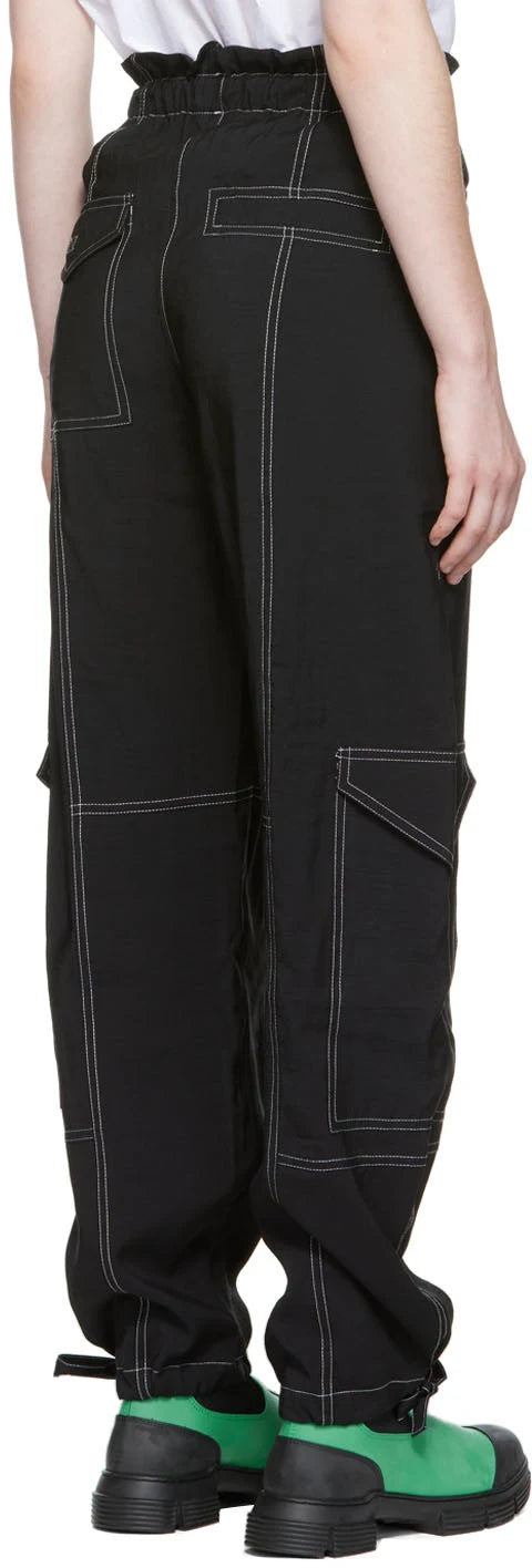 Ganni - Bille Boutique Light Slub High Waist Pocket Pants BLACK