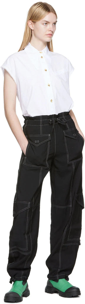 Ganni - Bille Boutique Light Slub High Waist Pocket Pants BLACK