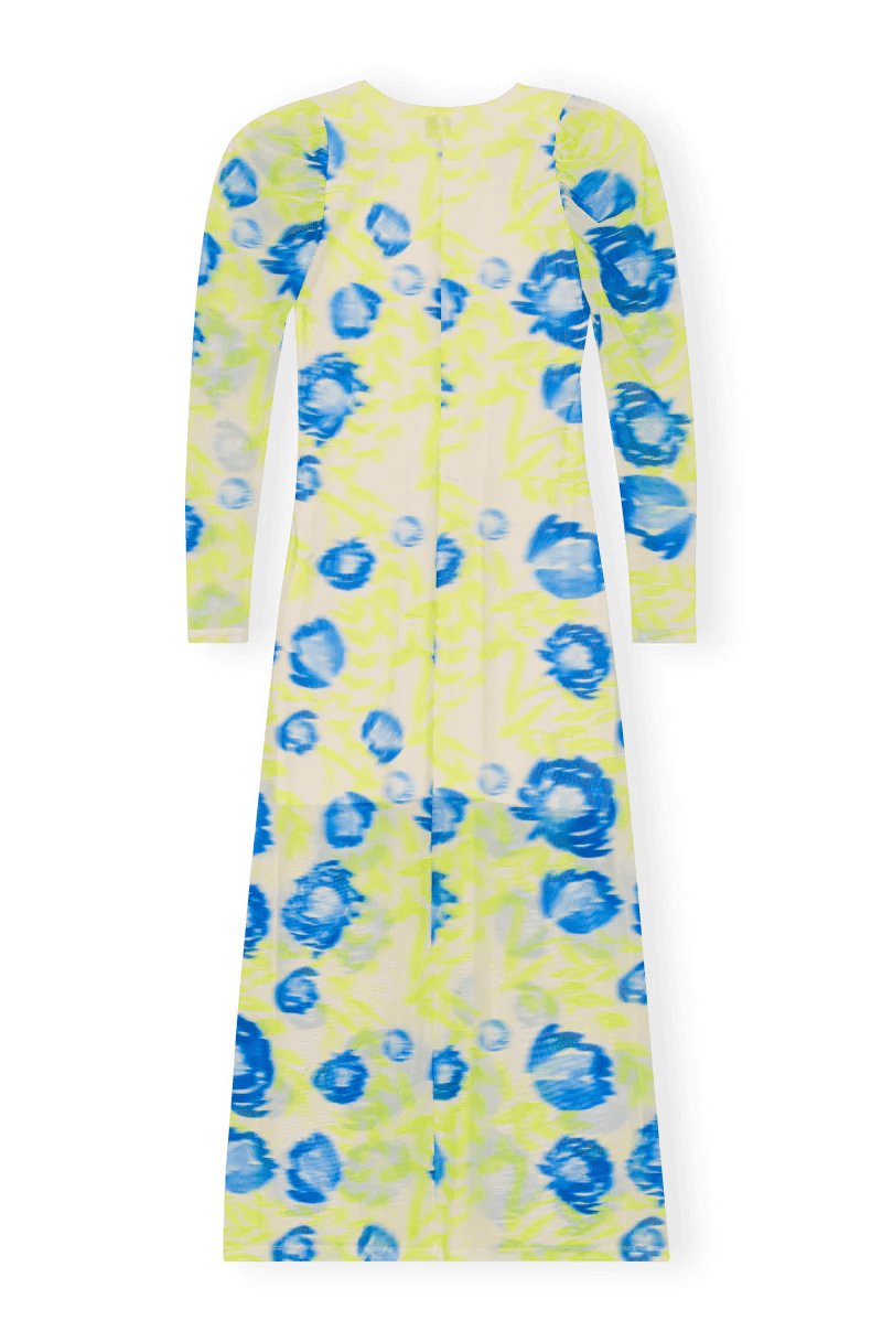 Billie Boutique - Ganni - Printed Mesh V-neck Long Dress Strong Blue