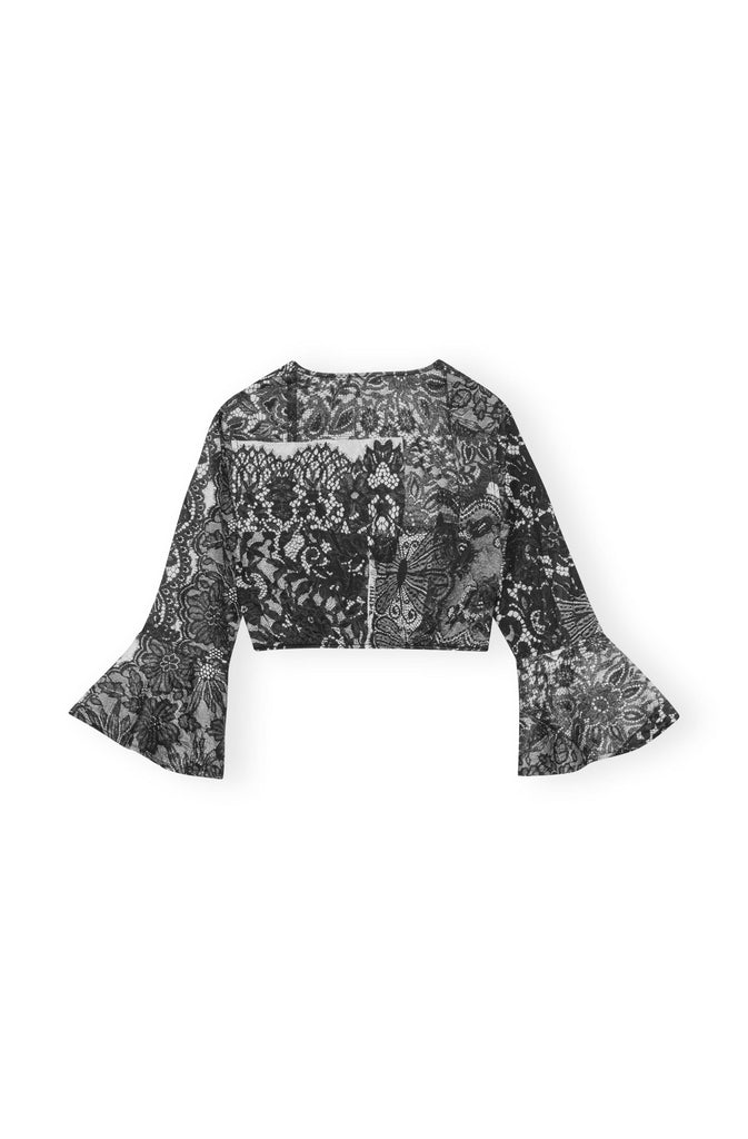 ganni crinkled satin cropped blouse black