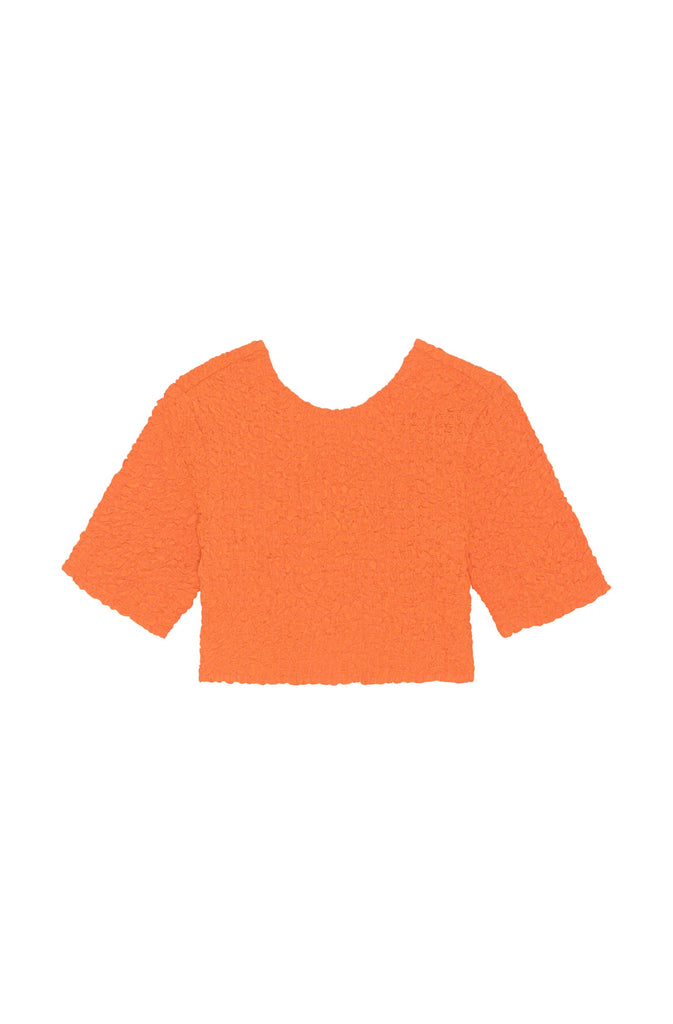 ganni cotton poplin o-neck cropped smock top vibrant orange