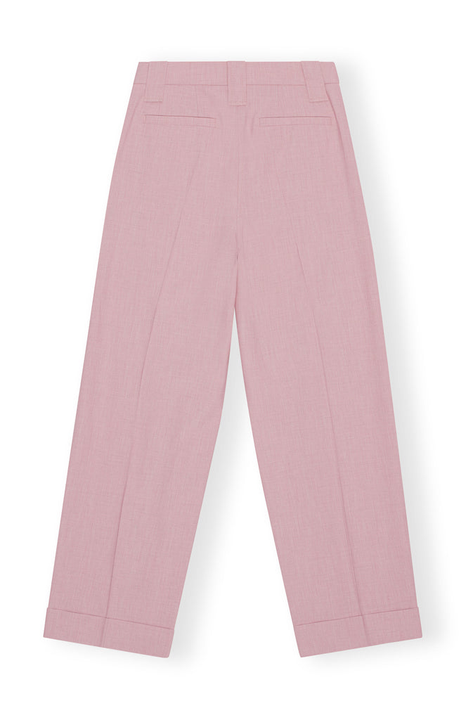 ganni drapey melange loose mid waist pleat pants pink tulle