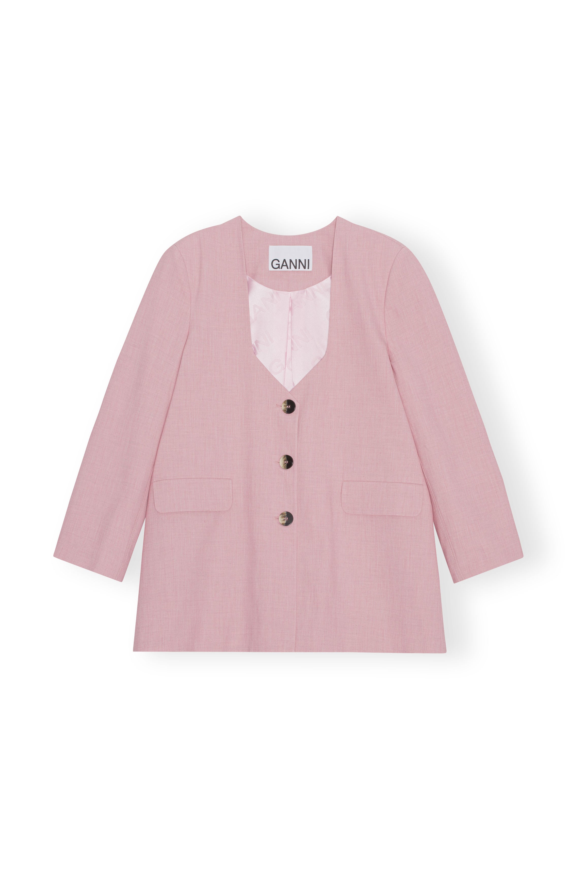 ganni drapey melange oversized blazer pink tulle