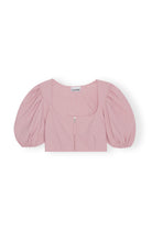 ganni drapey melange cropped zipper blouse pink tulle