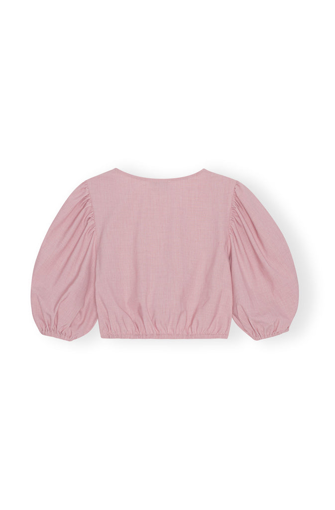 ganni drapey melange cropped zipper blouse pink tulle