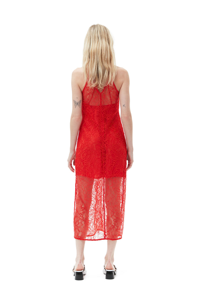 Billie Boutique - Ganni - Light Lace Halter Neck Dress RED ALERT