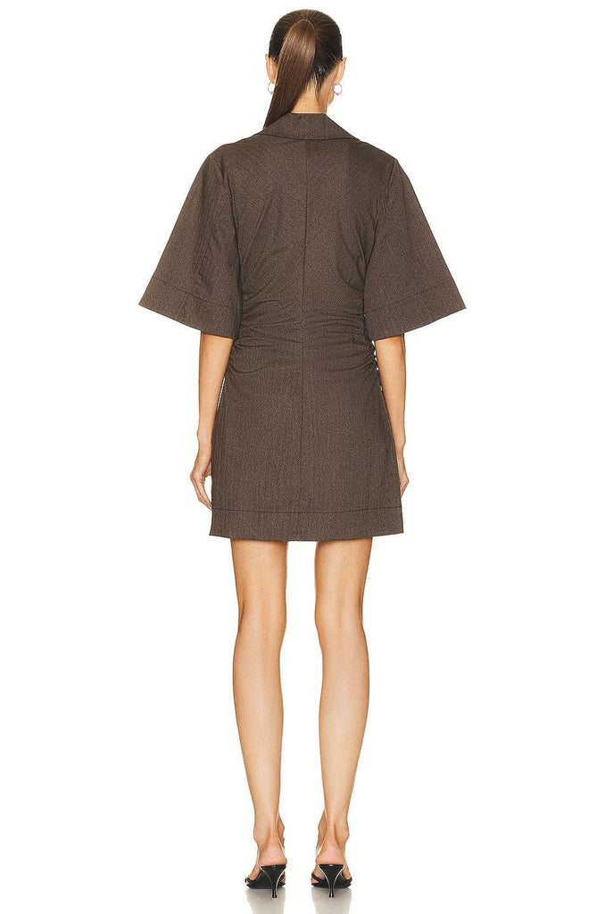 Billie Boutique Produits Ganni - Drapey Suiting Gathered Mini Dress Rocky Road