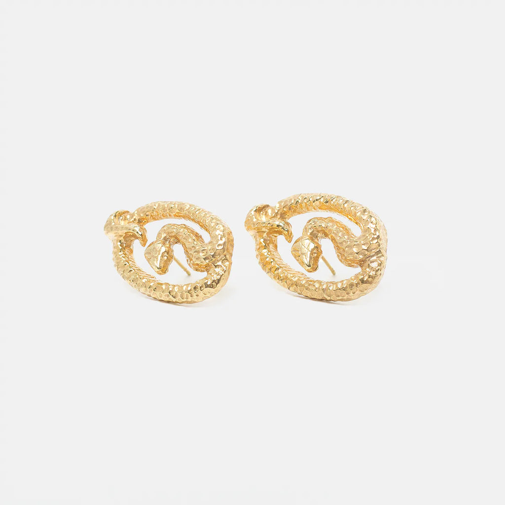 billie boutique deux lions medusa earrings gold vermeil 14k