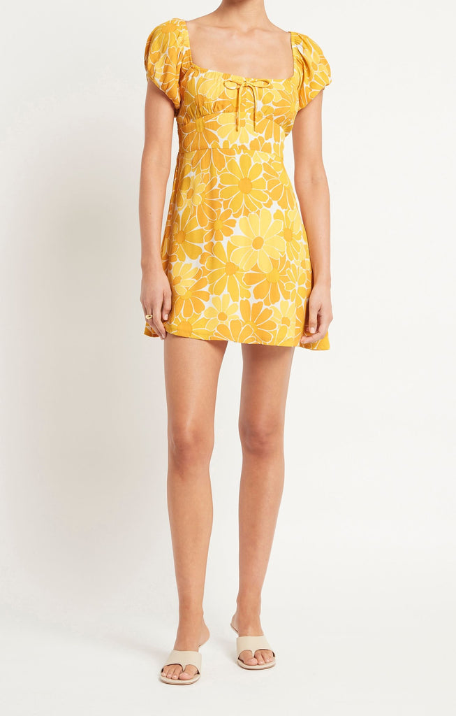 billie boutique faithfull the brand lovita mini dress canaria floral marigold