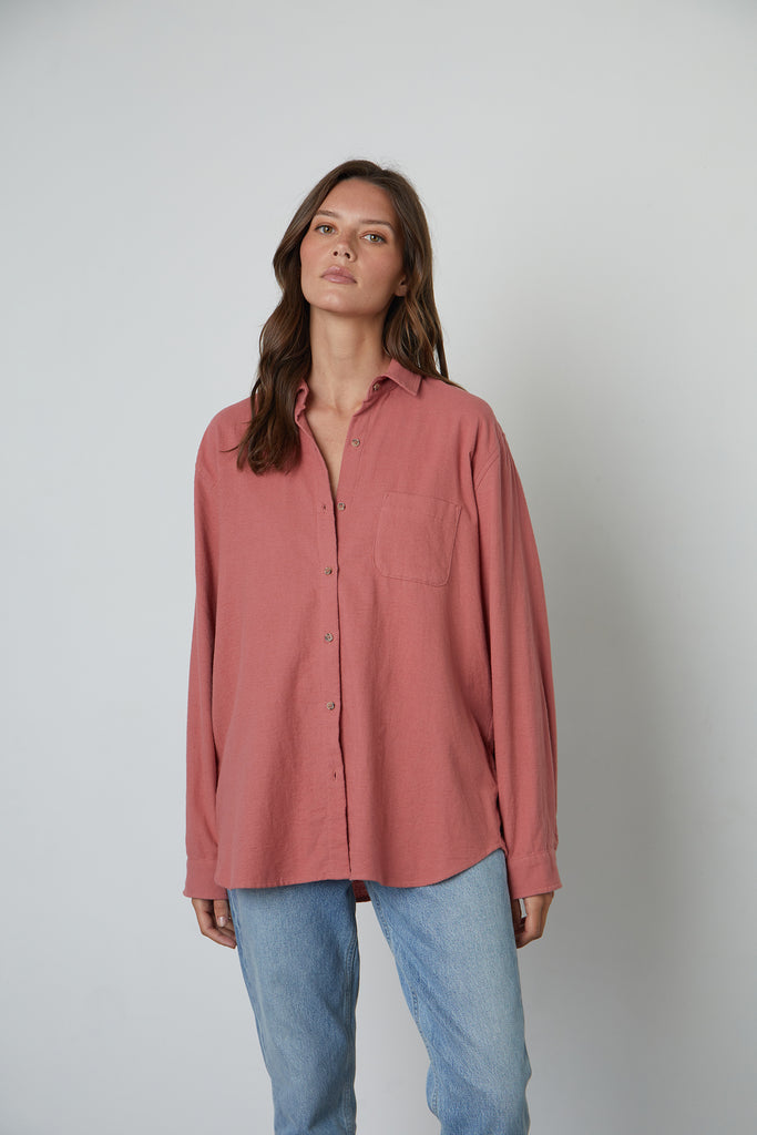 billie boutique velvet chelsey cotton flannel long sleeve shirt cranapple