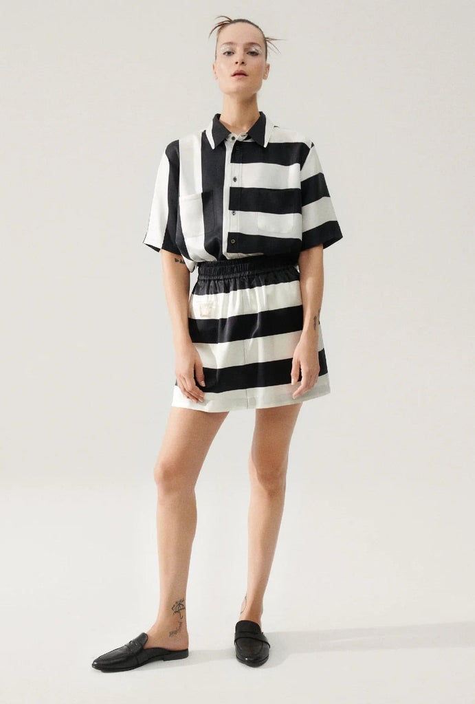 Billie Boutique Silk Laundry - Heavy A-Line Mini Skirt Black Stripe
