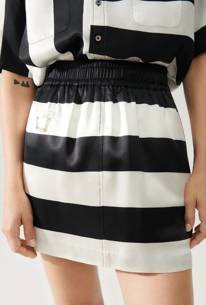 Billie Boutique Silk Laundry - Heavy A-Line Mini Skirt Black Stripe